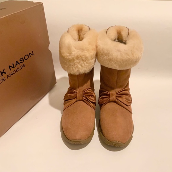 Mark Nason Los Angeles Bliss Genuine Sheep Shearling Fur Chestnut Suede Boot 6.5 - Picture 13 of 15